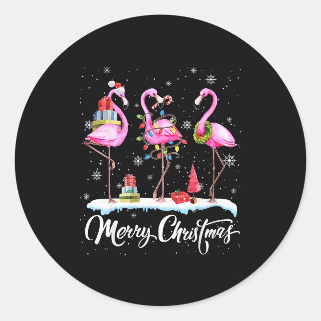 Merry Christmas Hat Santa Flamingo Light Christmas Classic Round Sticker (Front)