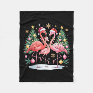 Merry Christmas Hat Santa Flamingo Light Christmas Fleece Blanket