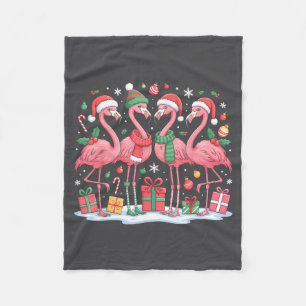 Merry Christmas Hat Santa Flamingo Light Christmas Fleece Blanket
