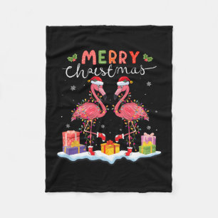 Merry Christmas Hat Santa Flamingo Light Christmas Fleece Blanket
