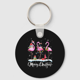 Merry Christmas Hat Santa Flamingo Light Christmas Key Ring