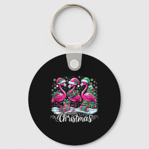 Merry Christmas Hat Santa Flamingo Light Christmas Key Ring