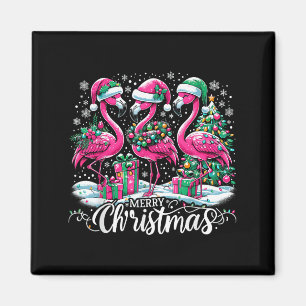 Merry Christmas Hat Santa Flamingo Light Christmas Magnet