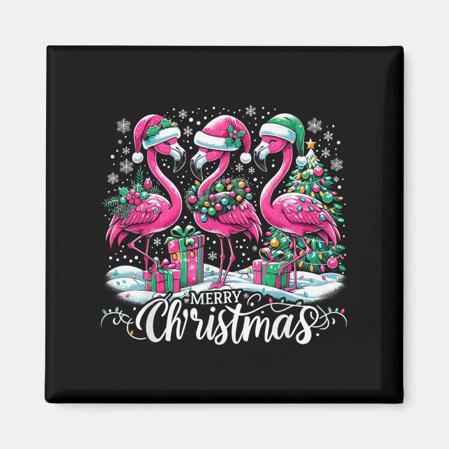 Merry Christmas Hat Santa Flamingo Light Christmas Magnet (Front)