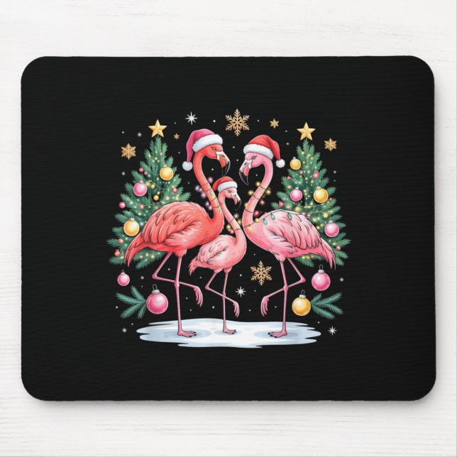 Merry Christmas Hat Santa Flamingo Light Christmas Mouse Mat (Front)