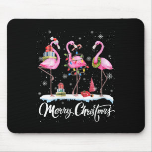 Merry Christmas Hat Santa Flamingo Light Christmas Mouse Mat