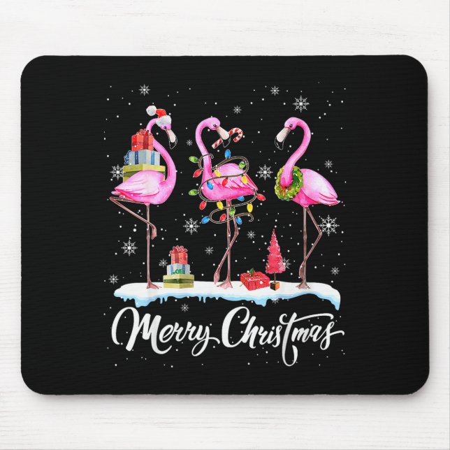 Merry Christmas Hat Santa Flamingo Light Christmas Mouse Mat (Front)