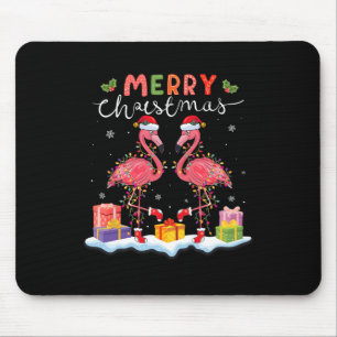Merry Christmas Hat Santa Flamingo Light Christmas Mouse Mat