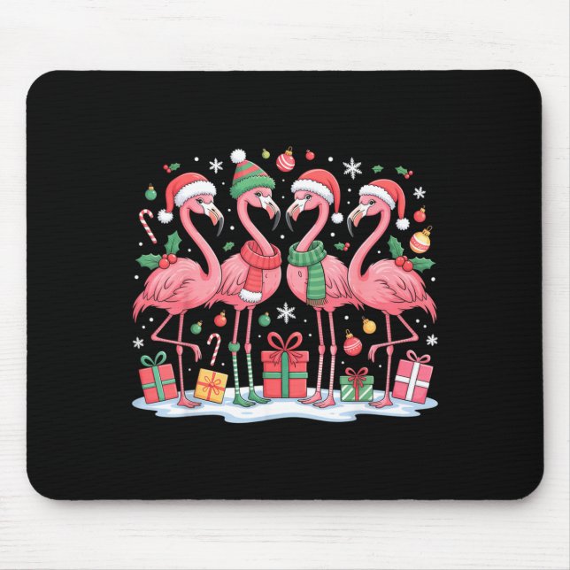 Merry Christmas Hat Santa Flamingo Light Christmas Mouse Mat (Front)