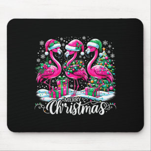 Merry Christmas Hat Santa Flamingo Light Christmas Mouse Mat
