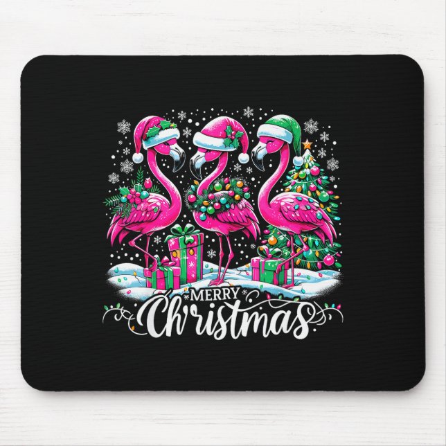 Merry Christmas Hat Santa Flamingo Light Christmas Mouse Mat (Front)