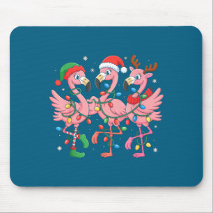 Merry Christmas Hat Santa Flamingo Light Christmas Mouse Mat