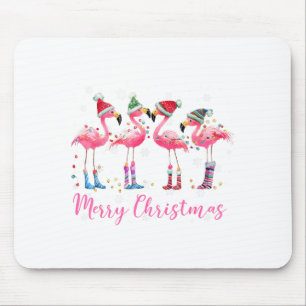 Merry Christmas Hat Santa Flamingo Light Christmas Mouse Mat