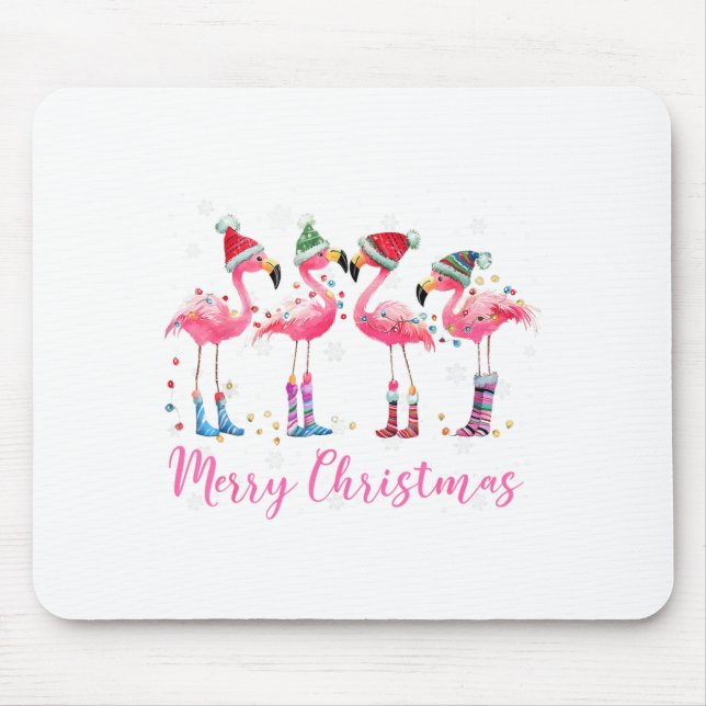 Merry Christmas Hat Santa Flamingo Light Christmas Mouse Mat (Front)