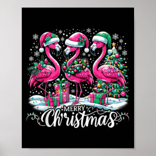 Merry Christmas Hat Santa Flamingo Light Christmas Poster