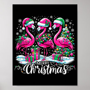Merry Christmas Hat Santa Flamingo Light Christmas Poster