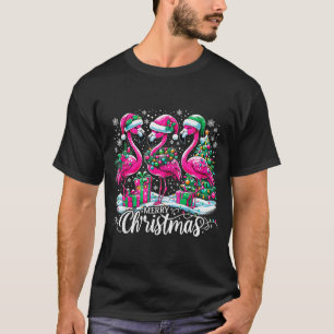Merry Christmas Hat Santa Flamingo Light Christmas T-Shirt