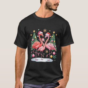 Merry Christmas Hat Santa Flamingo Light Christmas T-Shirt