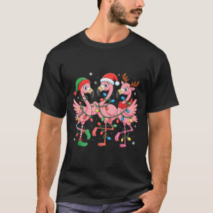 Merry Christmas Hat Santa Flamingo Light Christmas T-Shirt
