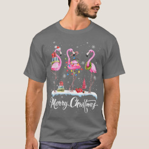 Merry Christmas Hat Santa Flamingo Light Snow Xmas T-Shirt