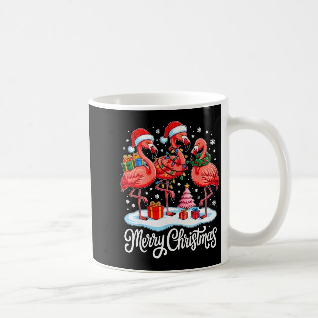 Merry Christmas Hat Santa Flamingo Light Xmas Wome Coffee Mug (Right)