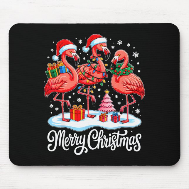 Merry Christmas Hat Santa Flamingo Light Xmas Wome Mouse Mat (Front)