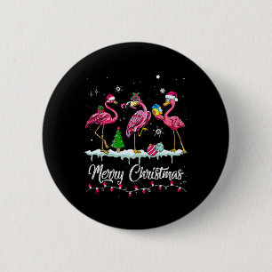 Merry Christmas Hat Santa Flamingo Snow Xmas Pajam 6 Cm Round Badge