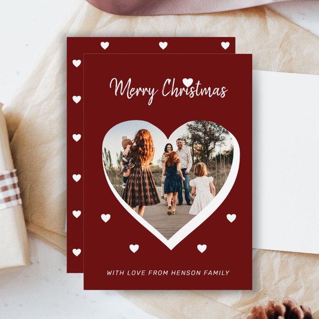 Merry Christmas Heart Family Photo Script Holiday Card (Creator Uploaded)
