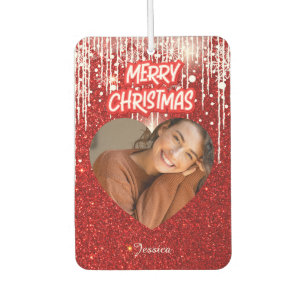 Merry Christmas Heart Personalised Photo Name  Car Air Freshener