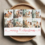 Merry Christmas Heart Photo Collage Holiday Card<br><div class="desc">Delight your loved ones this holiday season with our exquisitely personalised Christmas card. The front beautifully showcases five of your selected photos, each capturing cherished moments. Below, the festive greeting 'Merry Christmas' is elegantly scripted, adorned with playful swashes and cute hearts, adding a touch of whimsy. On the back, four...</div>