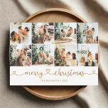 Merry Christmas Heart Photo Collage Holiday Card<br><div class="desc">Delight your loved ones this holiday season with our exquisitely personalised Christmas card. The front beautifully showcases five of your selected photos, each capturing cherished moments. Below, the festive greeting 'Merry Christmas' is elegantly scripted, adorned with playful swashes and cute hearts, adding a touch of whimsy. On the back, four...</div>