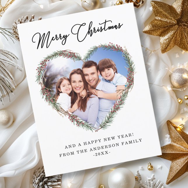 Merry Christmas! Heart, Rustic, Photo Holiday Postcard (Creator Uploaded)