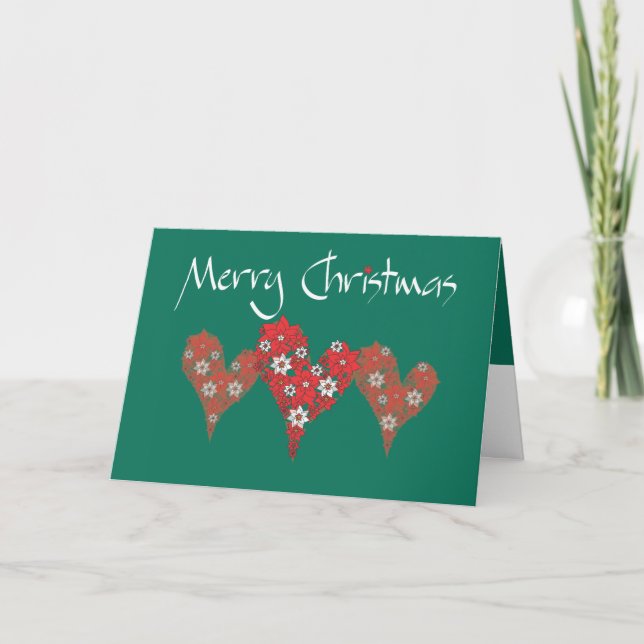Merry Christmas Hearts Holiday Card (Front)