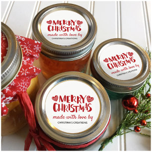 Merry Christmas Hearts Made with Love Classic Round Sticker