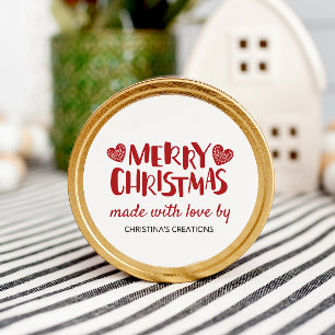 Merry Christmas Hearts Made with Love Classic Round Sticker