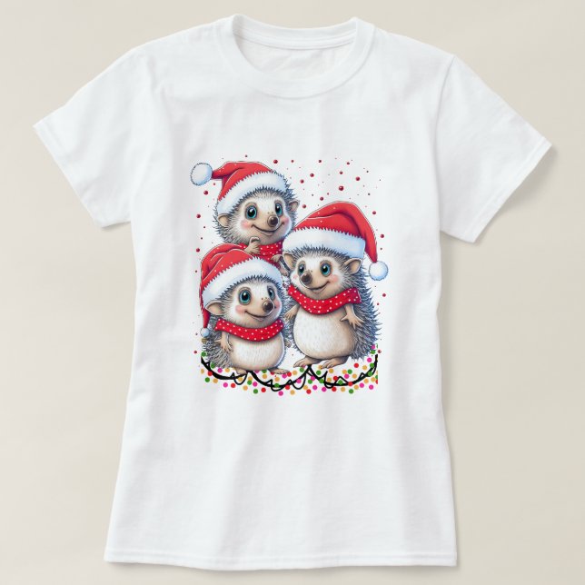Merry Christmas Hedgehog Adorable Holiday Gifts T-Shirt (Design Front)
