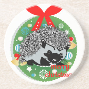 merry christmas hedgehog coaster