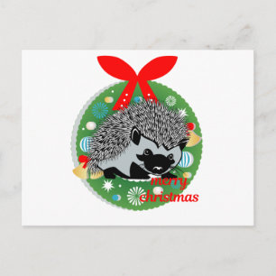 merry christmas hedgehog holiday postcard