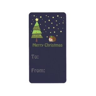 Merry Christmas Hedgehog Holiday Scene Label