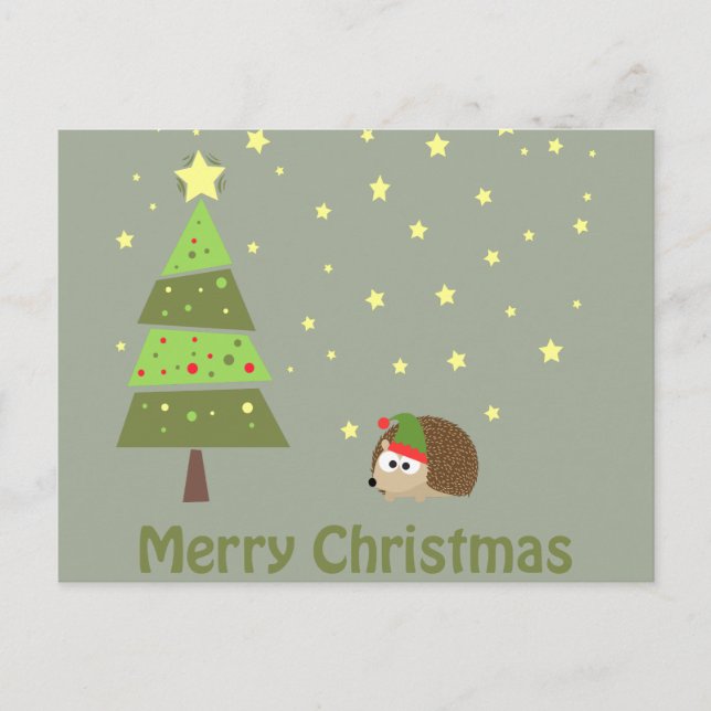 Merry Christmas Hedgehog Holiday Scene Postcard (Front)