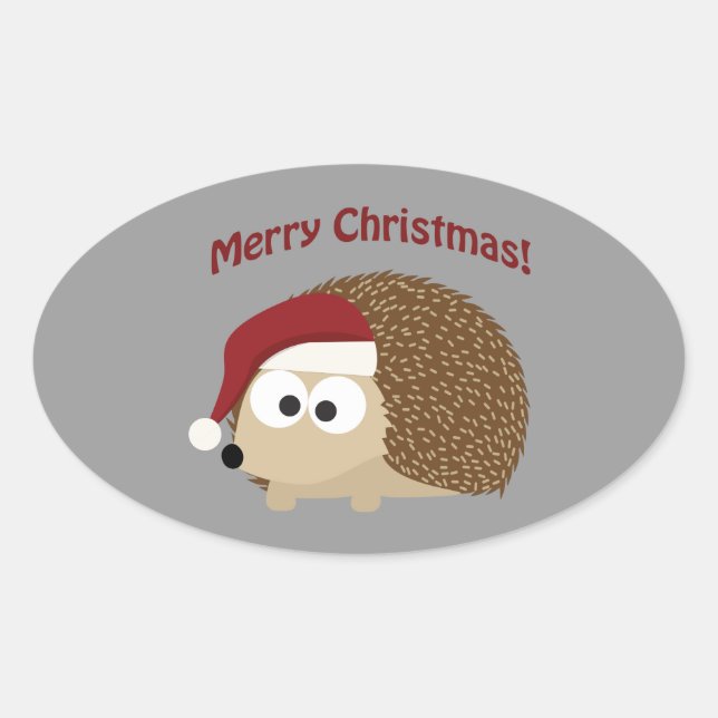 Merry Christmas! Hedgehog Oval Sticker (Front)