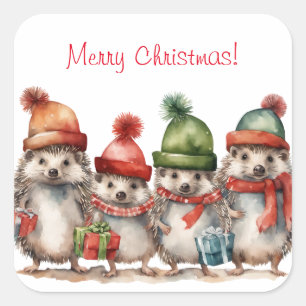Merry Christmas Hedgehog Square Sticker