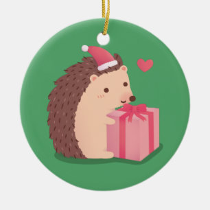Merry Christmas Hedgehog With Present Ceramic Tree Decoration