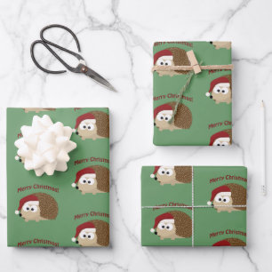 Merry Christmas! Hedgehog Wrapping Paper Sheet