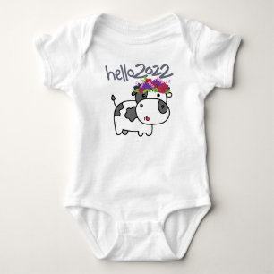 Merry Christmas Hello 2022 Goodbye 2021 Funny Cow  Baby Bodysuit
