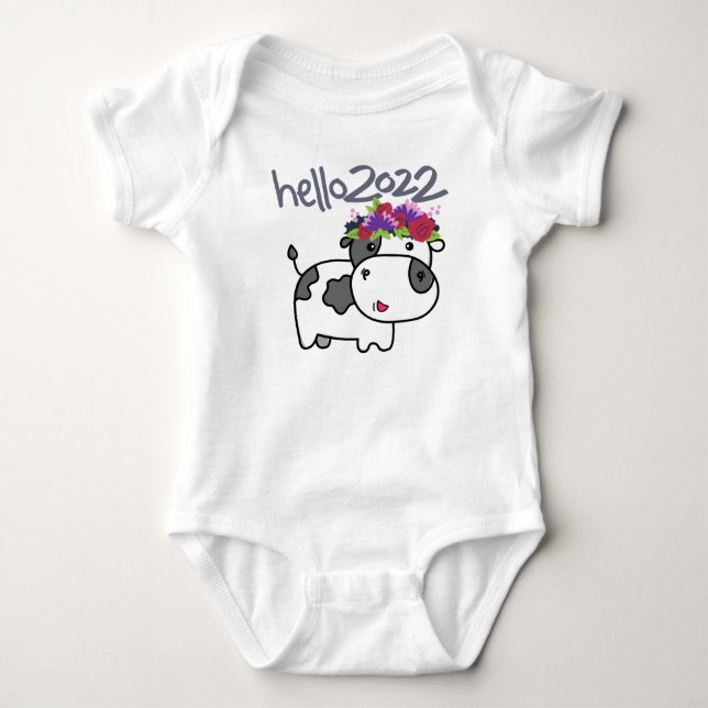 Merry Christmas Hello 2022 Goodbye 2021 Funny Cow  Baby Bodysuit (Front)