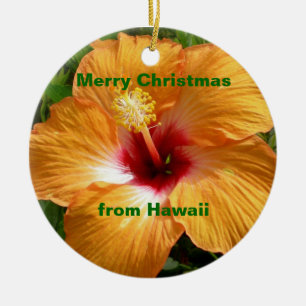 Merry Christmas Hibiscus Ceramic Tree Decoration