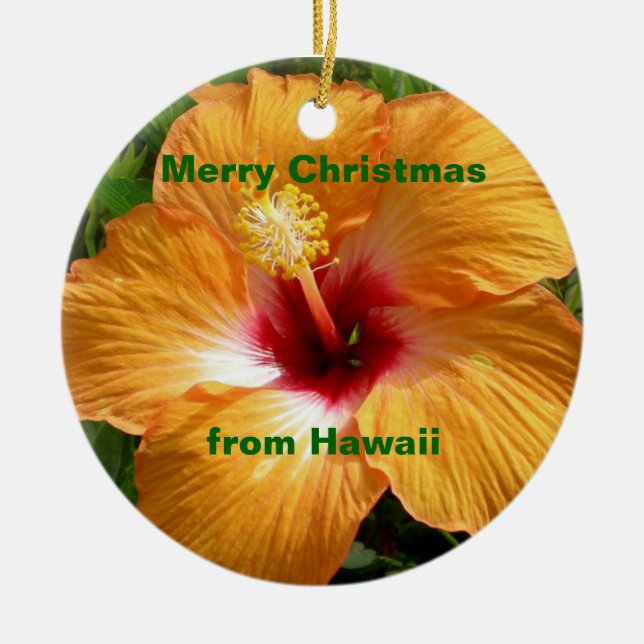 Merry Christmas Hibiscus Ceramic Tree Decoration (Front)