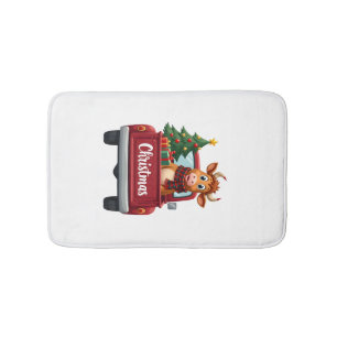 Merry Christmas Highland Cow Christmas Tree Red Tr Bath Mat