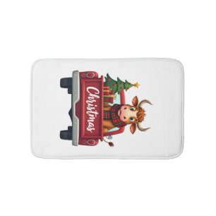 Merry Christmas Highland Cow Christmas Tree Red Tr Bath Mat